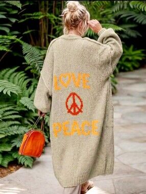 'Love Peace' Long Knit Cardigan